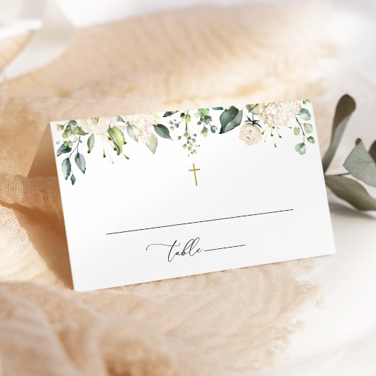 Carte De Placement White Flowers, Cream Flowers, Boho, Floral Baptism