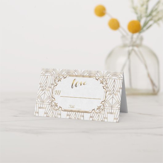 Carte De Placement White Gold Great Gatsby Art Déco Mariage des année (Devant)