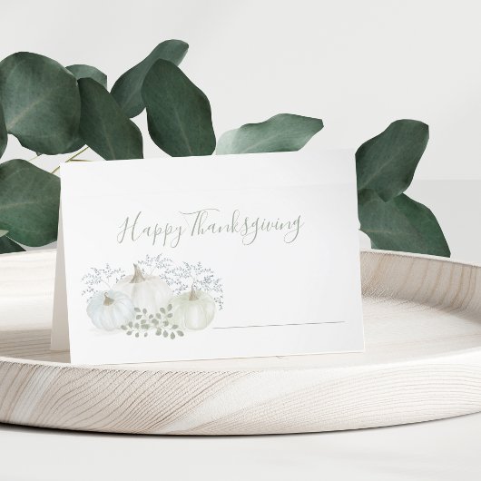 Carte De Placement White Watercolor Citrouilles Thanksgiving