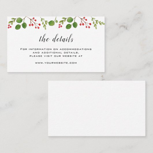 Carte De Placement Winter Greenery Détails du Mariage (Devant / Derrière)