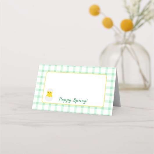 Carte De Placement Yellow Happy Spring Chick Green Check (Devant)