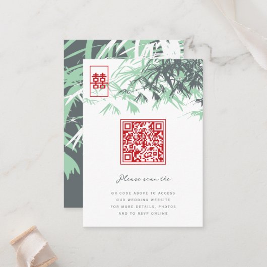 Carte De Placement Zen Bamboo Feuille double bonheur Mariage chinois (Devant/Arrière en situation)