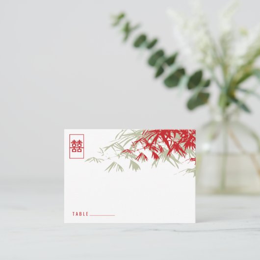 Carte De Placement Zen Bamboo Feuille double bonheur Mariage chinois (Debout devant)