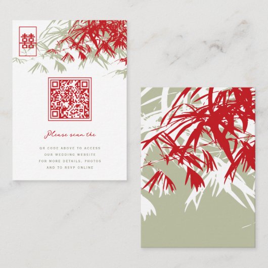 Carte De Placement Zen Bamboo Feuille double bonheur Mariage chinois (Devant / Derrière)