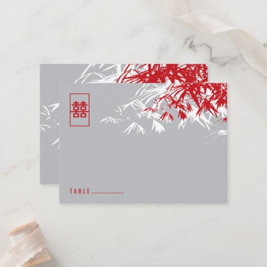 Carte De Placement Zen Bamboo Feuille double bonheur Mariage chinois (Devant/Arrière en situation)