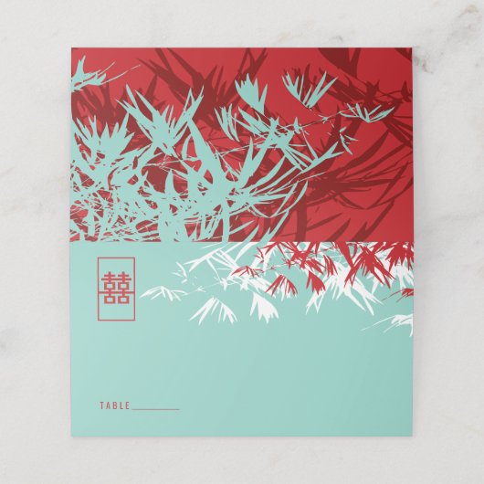 Carte De Placement Zen Bamboo Feuille double bonheur Mariage chinois (Extérieur déplié)