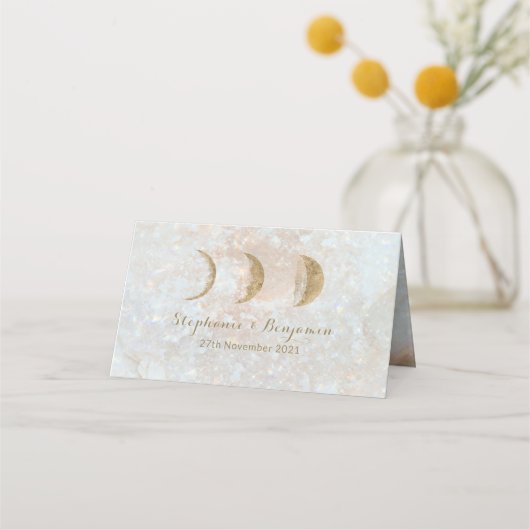 Carte De Placement Zodiac céleste Lune Bleu Mariage or Table (Dos)