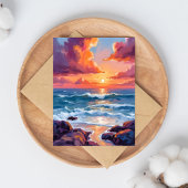 Carte de plage à l'aquarelle pastel de coucher de
