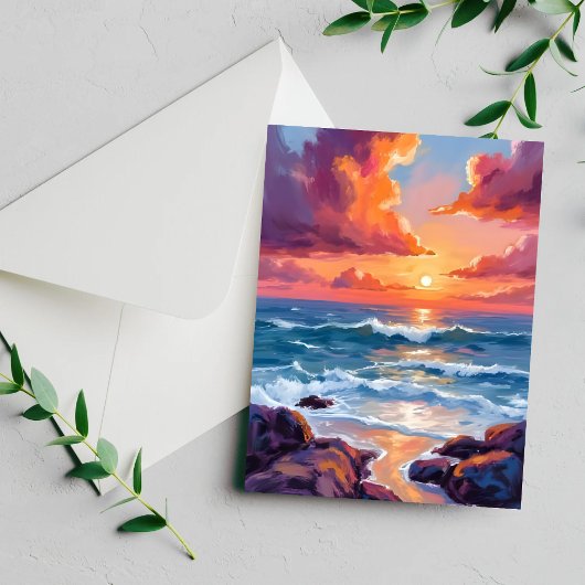 Carte de plage à l'aquarelle pastel de coucher de