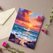 Carte de plage à l'aquarelle pastel de coucher de