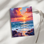 Carte de plage à l'aquarelle pastel de coucher de