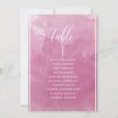 Carte de plan d'assise rose Aquarelle avec nom d'h (Dos)