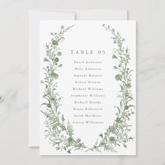 Carte de plan de table Chic Printemps avec feuilla (Devant)