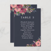 Carte de plan de table de fleurs Bourgogne et Blus (Devant / Derrière)