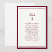 Carte de plan de table de mariage à cadre bordeaux (Devant / Derrière)