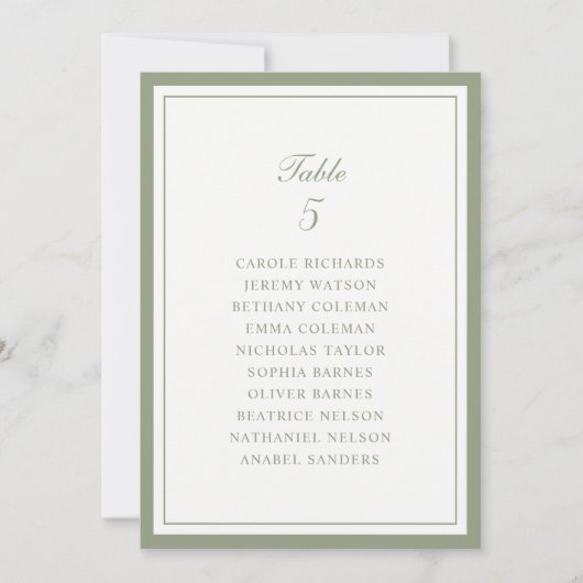 Carte de plan de table de mariage à cadre vert sau (Devant)