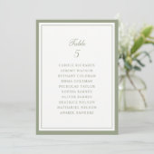 Carte de plan de table de mariage à cadre vert sau (Debout devant)