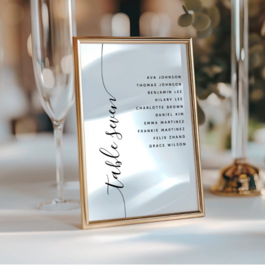 Carte de plan de table de mariage à écriture verti