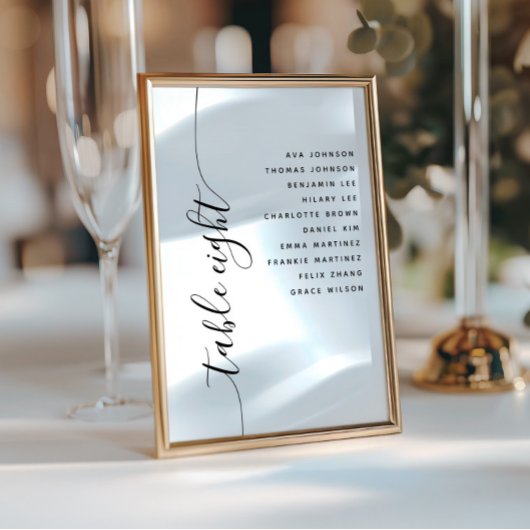 Carte de plan de table de mariage à écriture verti