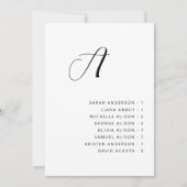 Carte de plan de table de mariage alphabétique (Devant)