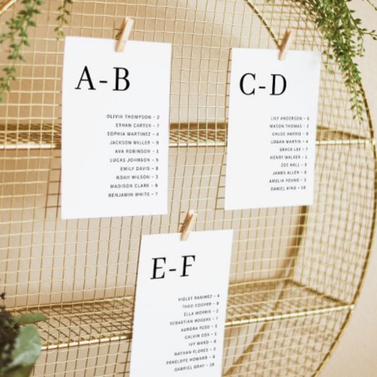 Carte de plan de table de mariage alphabétique cla