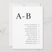 Carte de plan de table de mariage alphabétique cla (Devant)