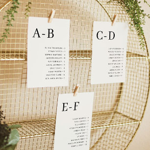 Carte de plan de table de mariage alphabétique crè