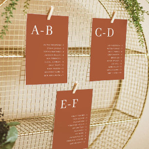 Carte de plan de table de mariage alphabétique en