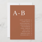 Carte de plan de table de mariage alphabétique en (Devant)