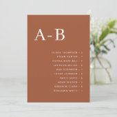 Carte de plan de table de mariage alphabétique en (Debout devant)