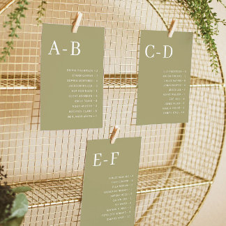 Carte de plan de table de mariage alphabétique Mat