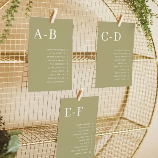 Carte de plan de table de mariage alphabétique Mat