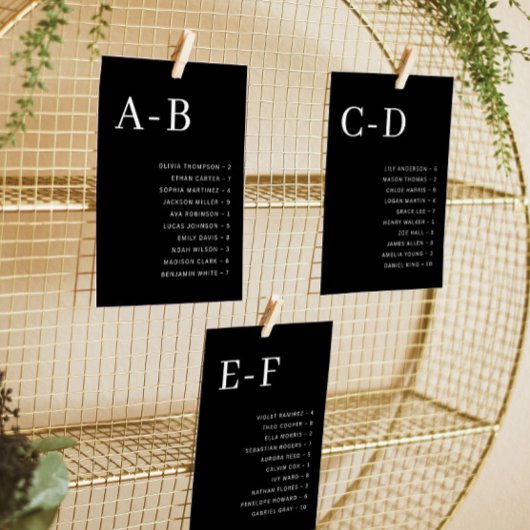 Carte de plan de table de mariage alphabétique noi