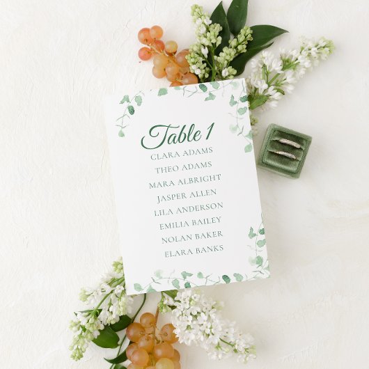 Carte de plan de table de mariage au eucalyptus ve