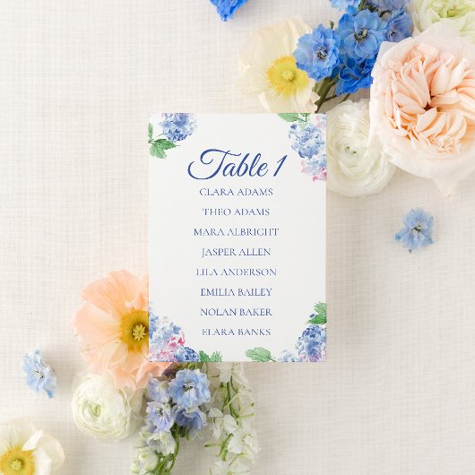 Carte de plan de table de mariage aux hortensias b