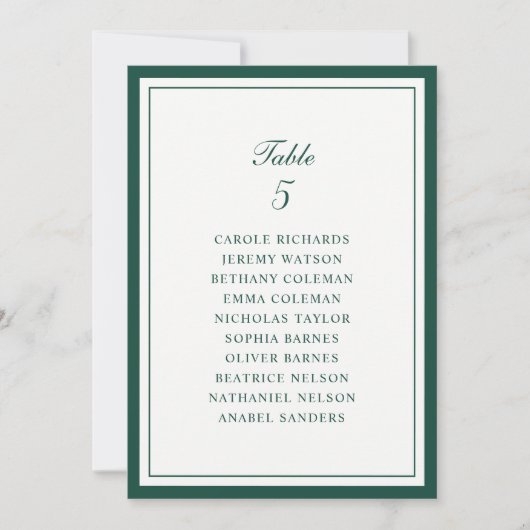 Carte de plan de table de mariage avec cadre vert (Devant)