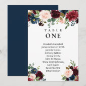 Carte de plan de table de mariage burgundy floral  (Devant / Derrière)