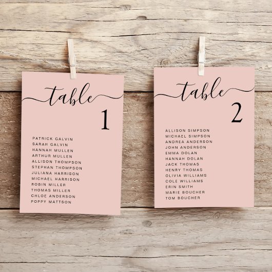 Carte de plan de table de mariage chic rose blush