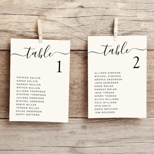 Carte de plan de table de mariage Chic Script