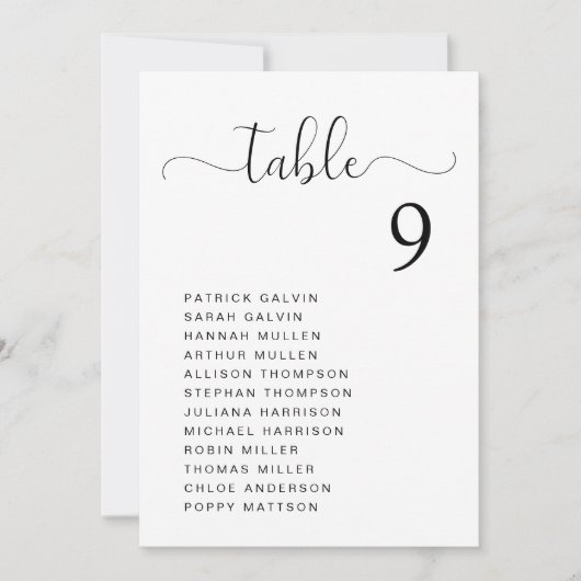 Carte de plan de table de mariage Chic Script (Devant)