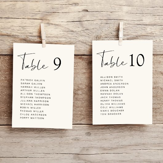 Carte de plan de table de mariage crème écriture m