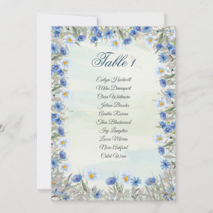 Carte de plan de table de mariage élégant bleu flo