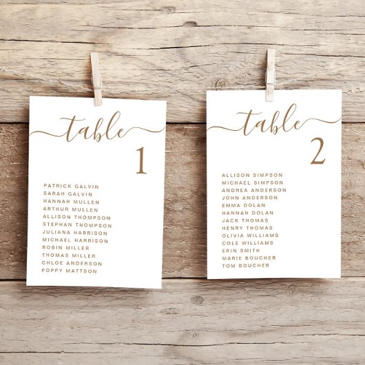 Carte de plan de table de mariage en écriture doré