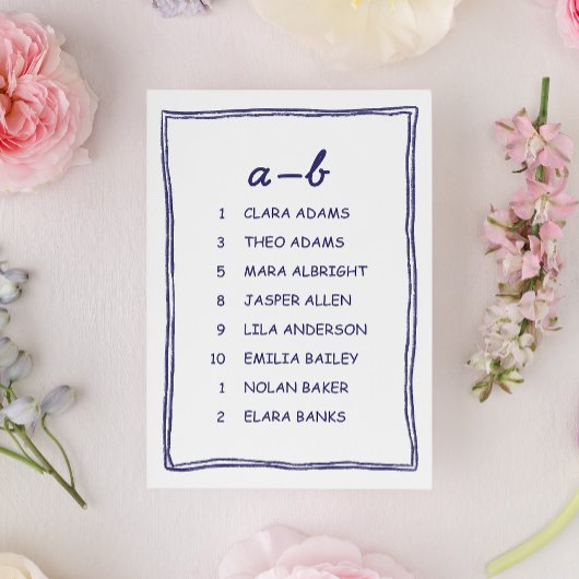 Carte de plan de table de mariage gribouillée bleu
