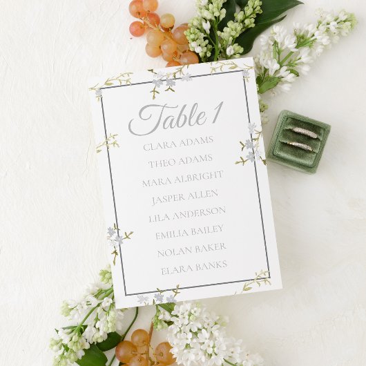 Carte de plan de table de mariage gris floral élég