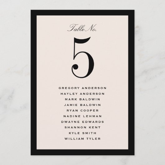Carte de plan de table de mariage noir (Devant)