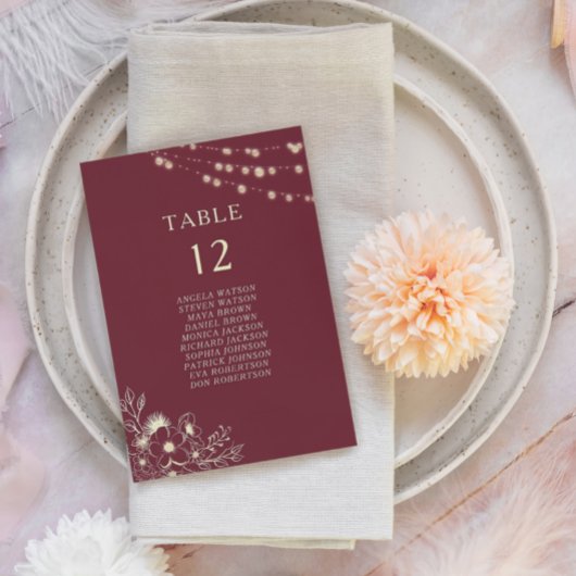 Carte de plan de table de mariage or Bourgogne