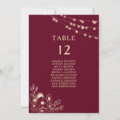 Carte de plan de table de mariage or Bourgogne (Devant)