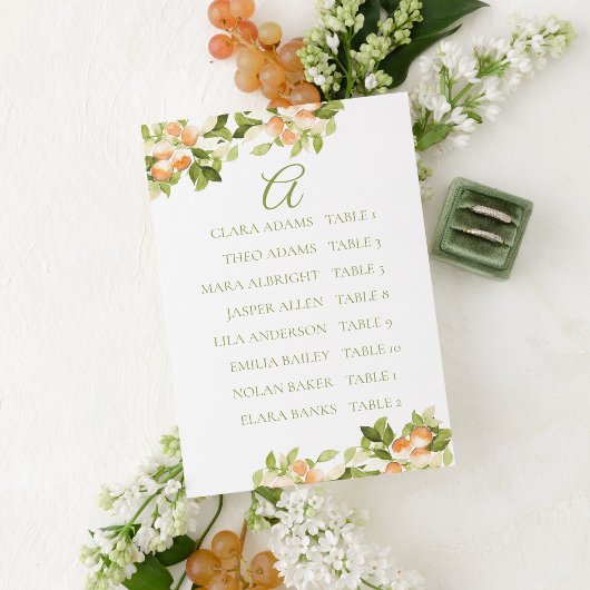 Carte de plan de table de mariage orange vif