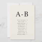 Carte de plan de table de mariage par ordre alphab (Devant)